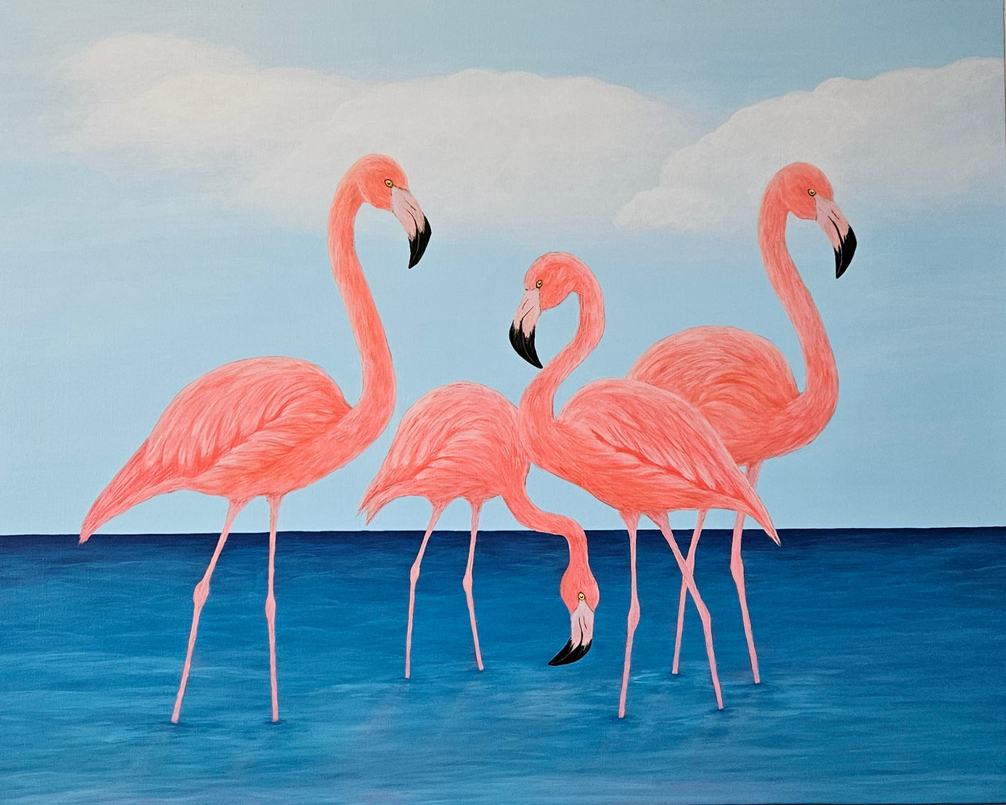 Original Handmade Acrylic Painting ''Flamingo Dreams'' 80x100 cm
