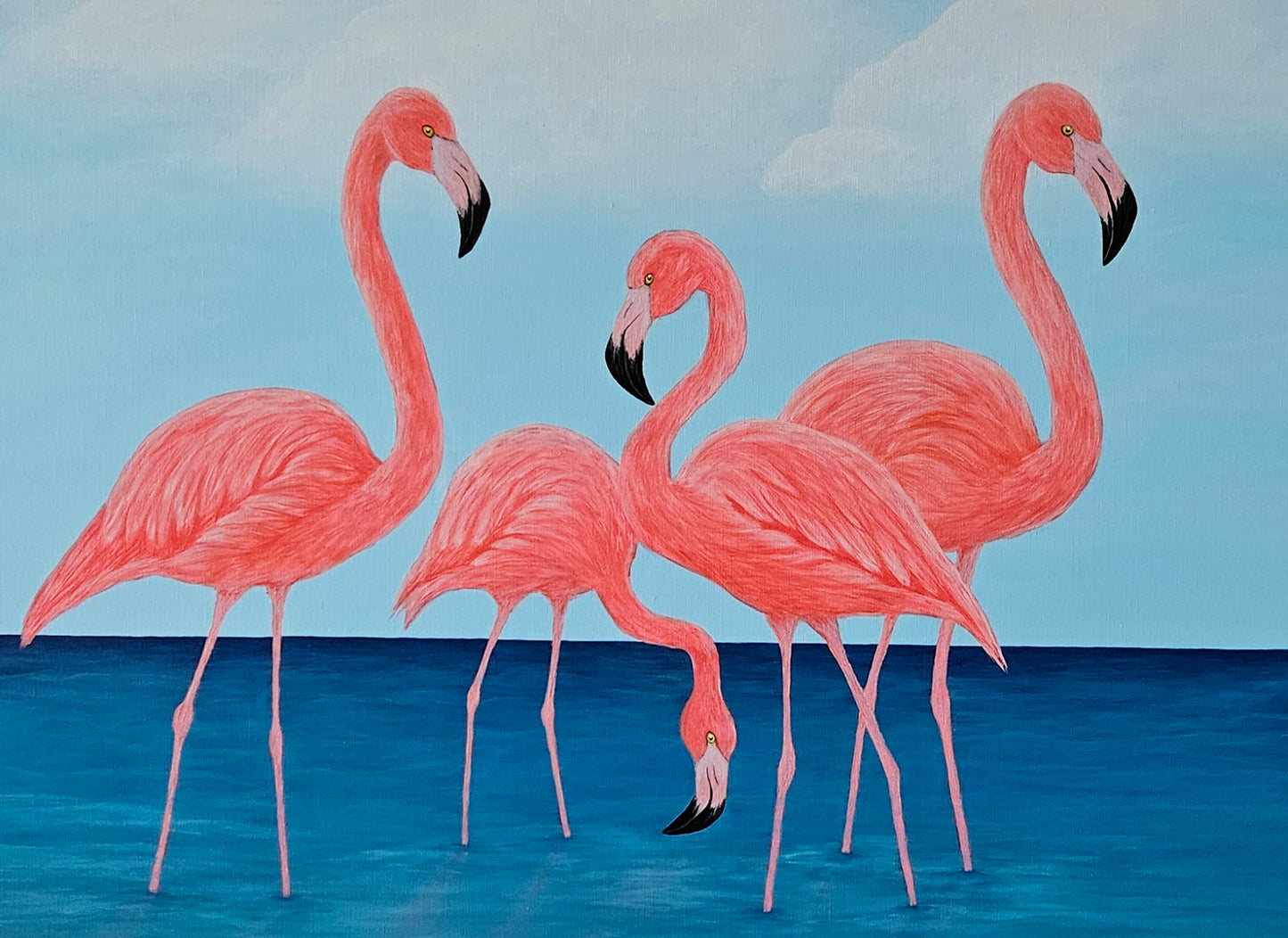 Original Handmade Acrylic Painting ''Flamingo Dreams'' 80x100 cm