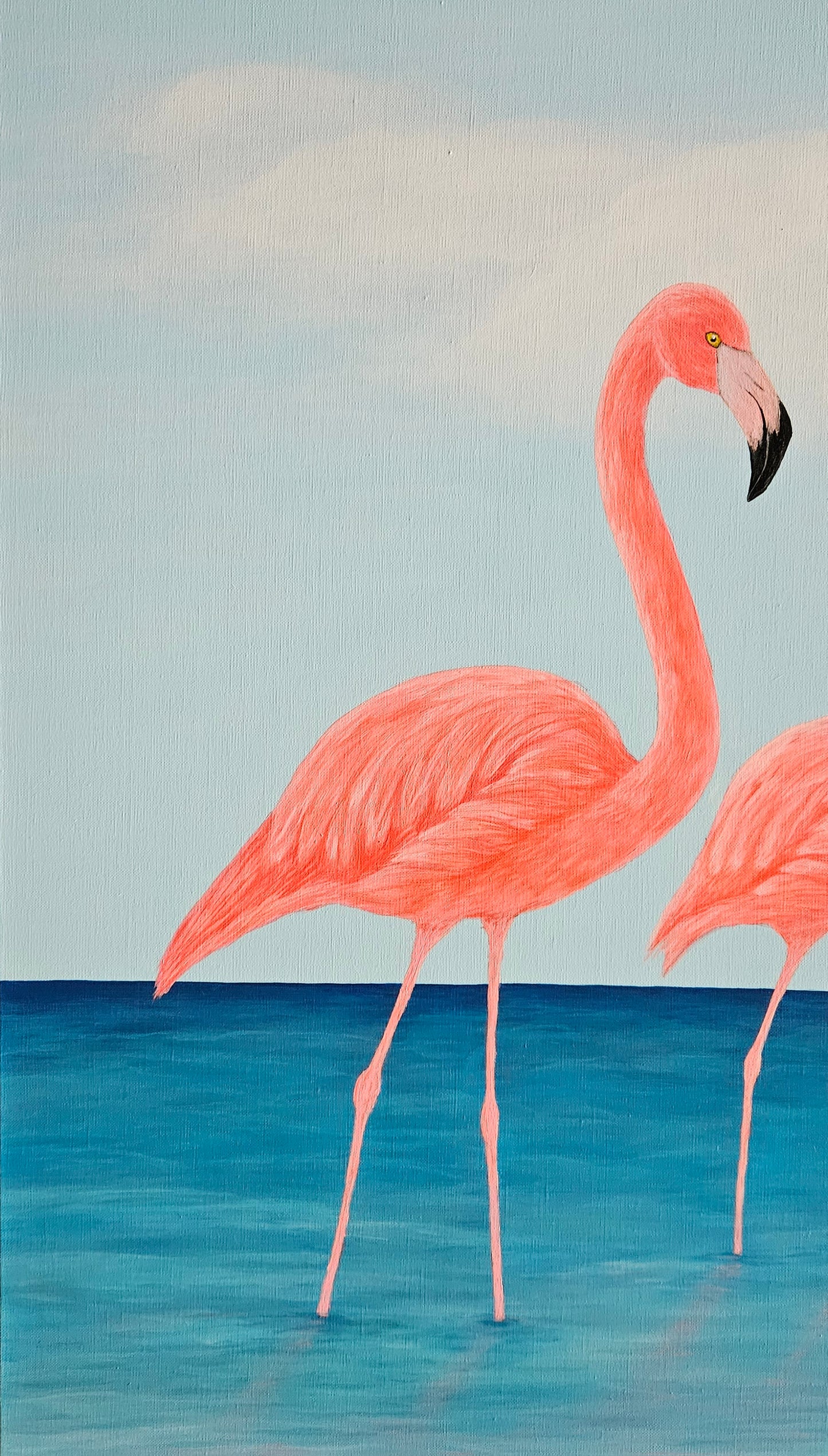 Original Handmade Acrylic Painting ''Flamingo Dreams'' 80x100 cm
