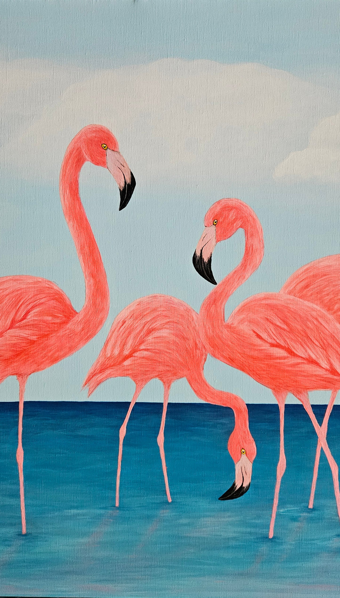 Original Handmade Acrylic Painting ''Flamingo Dreams'' 80x100 cm