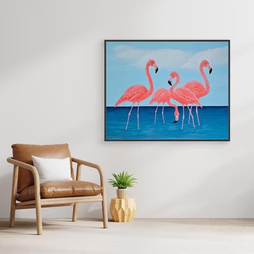 Original Handmade Acrylic Painting ''Flamingo Dreams'' 80x100 cm