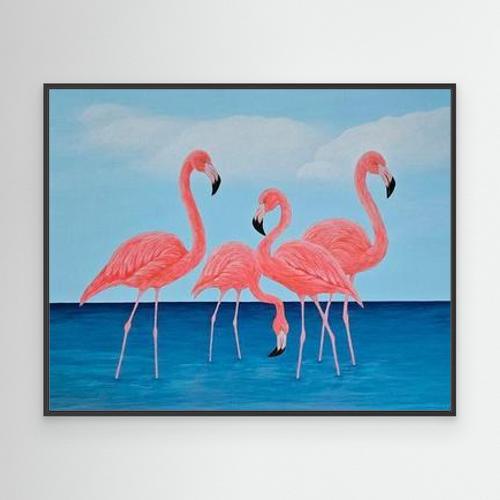 Original Handmade Acrylic Painting ''Flamingo Dreams'' 80x100 cm