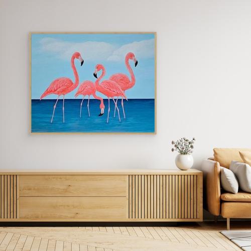 Original Handmade Acrylic Painting ''Flamingo Dreams'' 80x100 cm