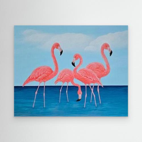 Original Handmade Acrylic Painting ''Flamingo Dreams'' 80x100 cm