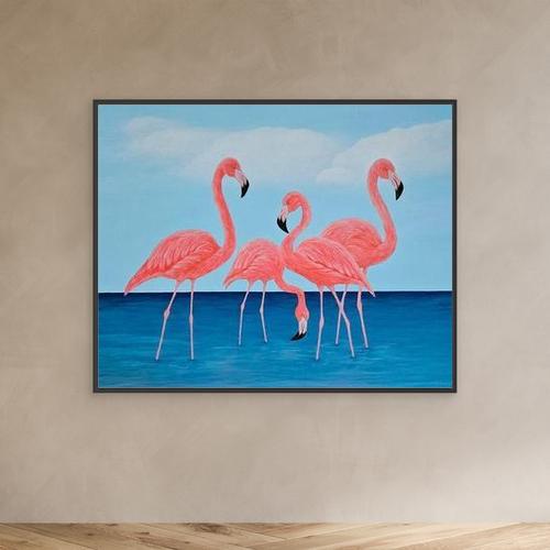Original Handmade Acrylic Painting ''Flamingo Dreams'' 80x100 cm