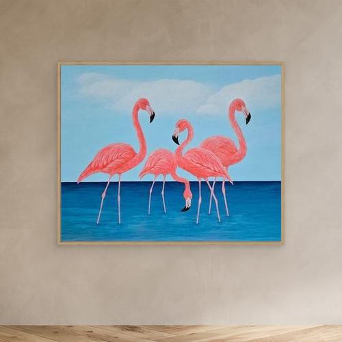 Original Handmade Acrylic Painting ''Flamingo Dreams'' 80x100 cm