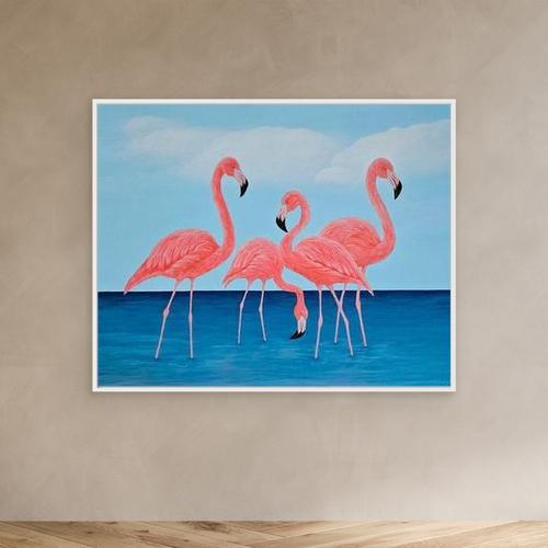 Original Handmade Acrylic Painting ''Flamingo Dreams'' 80x100 cm