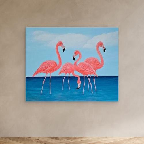 Original Handmade Acrylic Painting ''Flamingo Dreams'' 80x100 cm