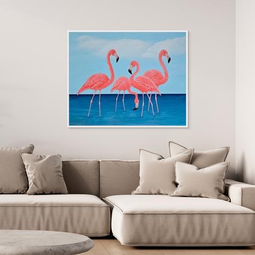 Original Handmade Acrylic Painting ''Flamingo Dreams'' 80x100 cm
