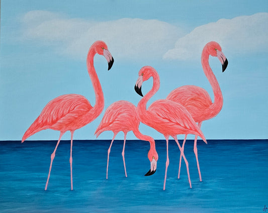 Original Handmade Acrylic Painting ''Flamingo Dreams'' 80x100 cm
